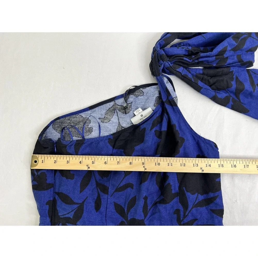 Kate Spade Jumpsuit Womens 6 Blue Black Floral One Shoulder Wide Leg Linen Blend